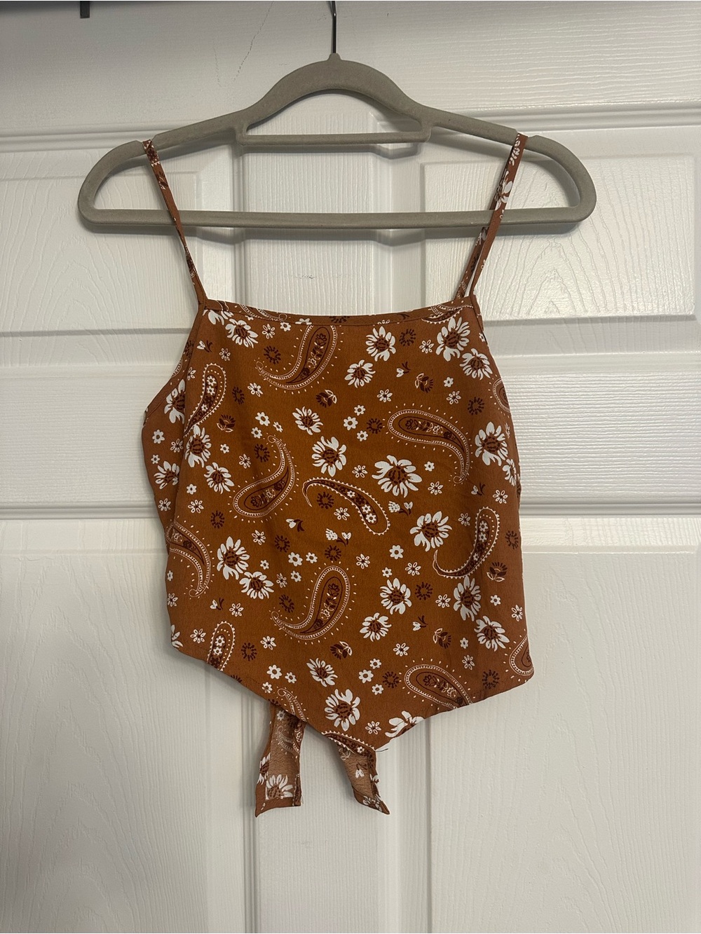 Burnt Orange Paisley Handkerchief Tie-Back Tank Top